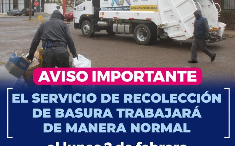 Trabajará normal servicio de recolección de basura este 2 de febrero