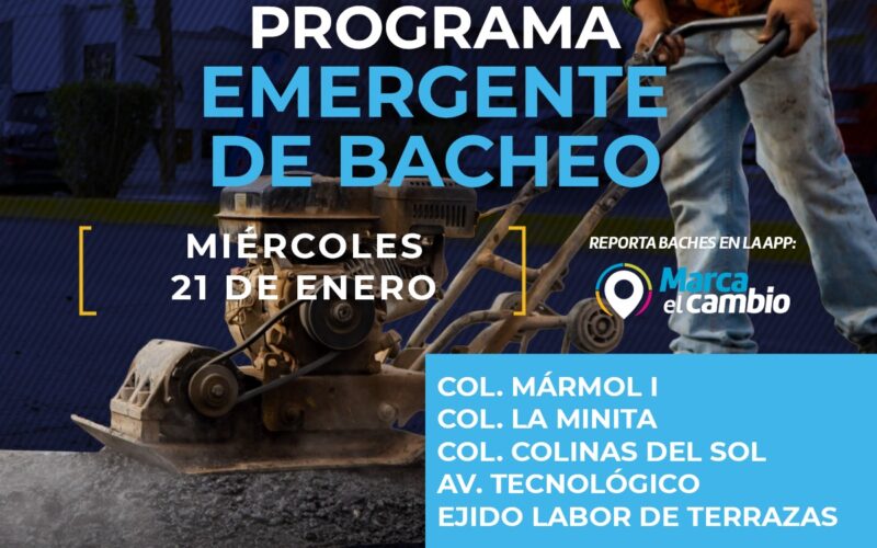 Cinco zonas tendrán bacheo este miércoles 21 de enero: Municipio  – Se invita a la ciudadanía a circular con precaución