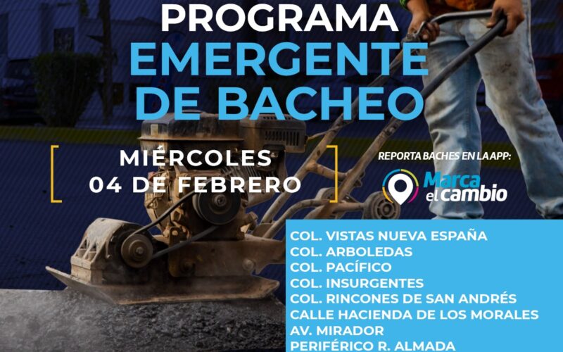 Atenderá Municipio ocho zonas con bacheo este miércoles 4 de febrero  – Se invita a la ciudadanía a circular con precaución