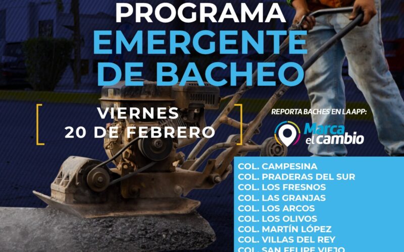 Nueve colonias tendrán bacheo este viernes 20 de febrero: Municipio  – Se invita a la ciudadanía a circular con precaución