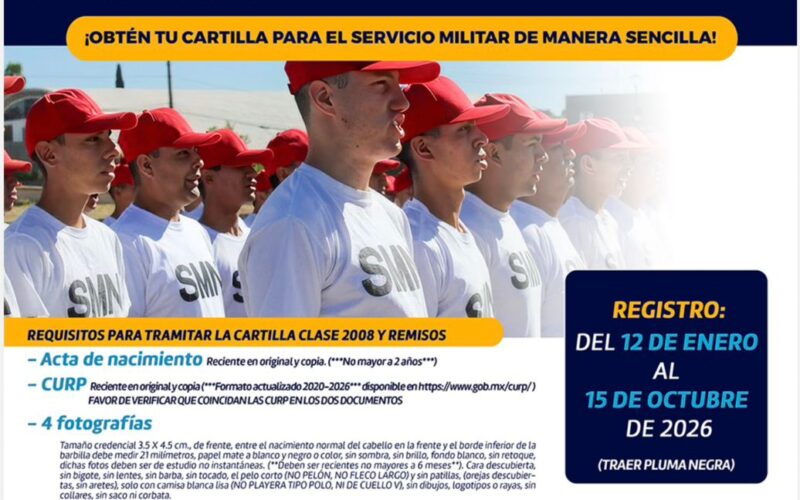 Invita Gobierno Municipal a jóvenes a tramitar su Cartilla del Servicio Militar Nacional