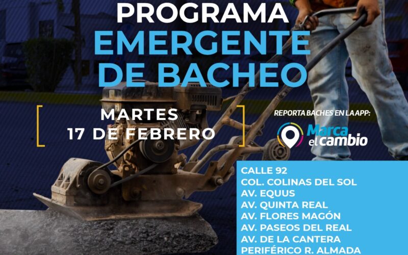 Atenderá Municipio con bacheo ocho zonas este martes 17 de febrero  – Se invita a la ciudadanía a circular con precaución