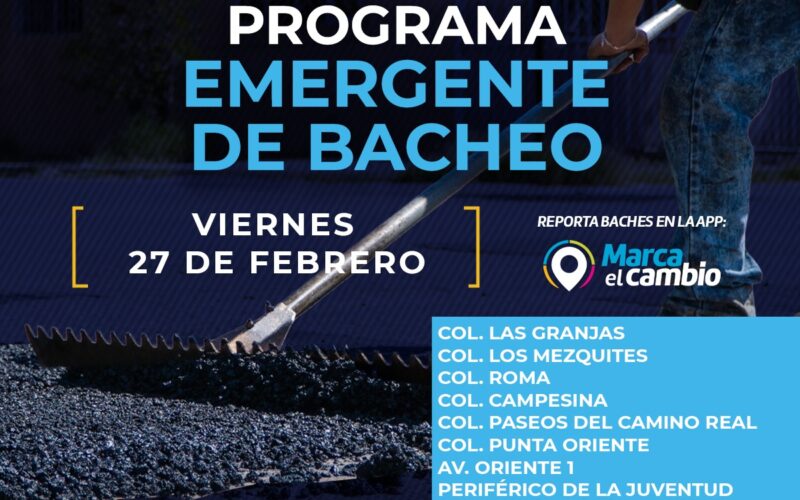 Atenderá Municipio ocho zonas con bacheo este viernes 27 de febrero  – Se invita a la ciudadanía a circular con precaución