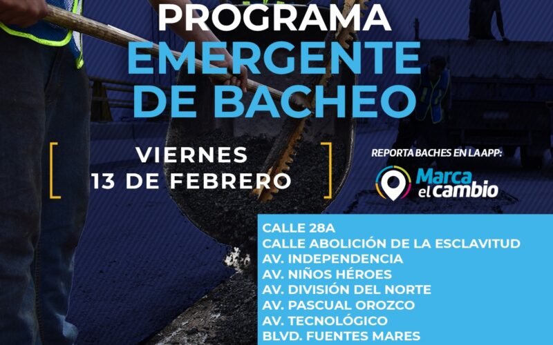 Atenderá Municipio ocho zonas con bacheo este viernes 13 de febrero: Municipio  – Se invita a la ciudadanía a circular con precaución