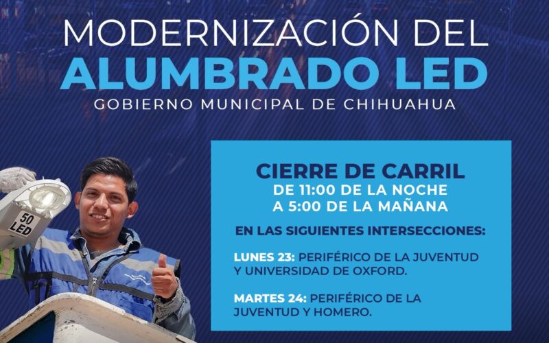 ALERTA: Trabajará Municipio en instalación de lámparas LED en el Periférico de la Juventud el lunes y martes por la noche