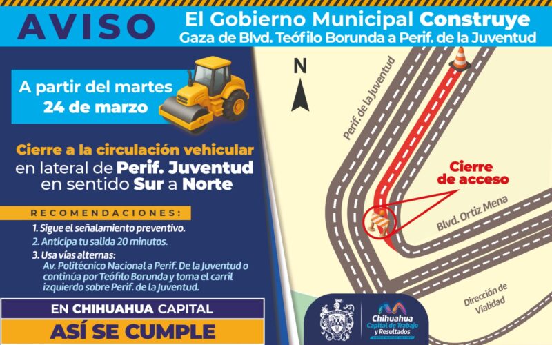 Cerrará Municipio lateral del periférico de la Juventud por obras de la Gaza de Incorporación