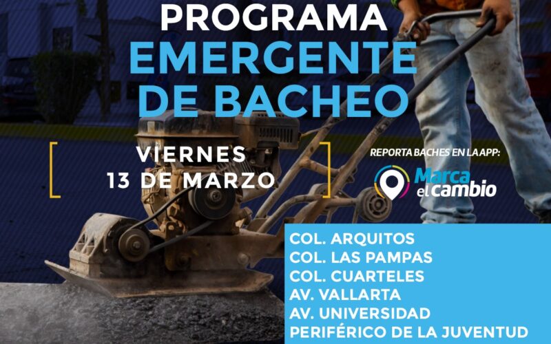 Atenderá Municipio seis zonas con bacheo este viernes 13 de marzo