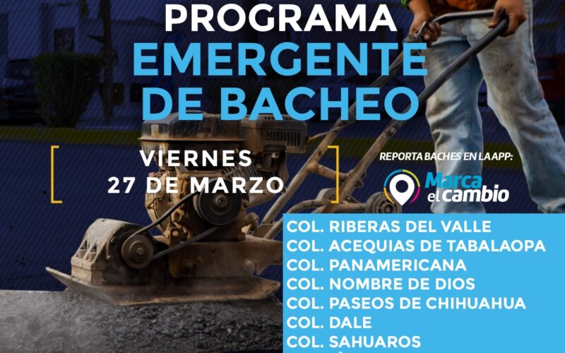 Atenderá Municipio siete zonas con bacheo este viernes 27 de marzo