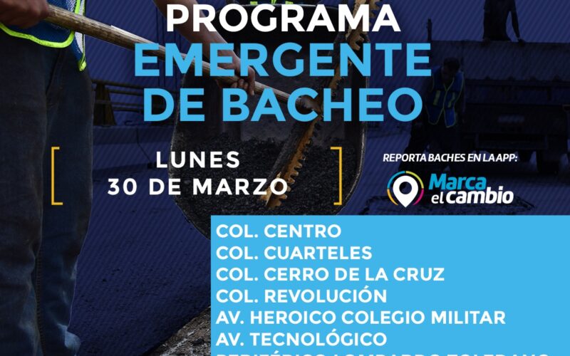 Atenderá Municipio siete zonas con bacheo este lunes 30 de marzo