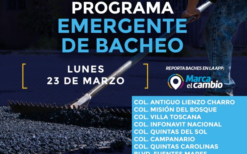 Ocho zonas tendrán bacheo este lunes 23 de marzo: Municipio  – Se invita a la ciudadanía a circular con precaución