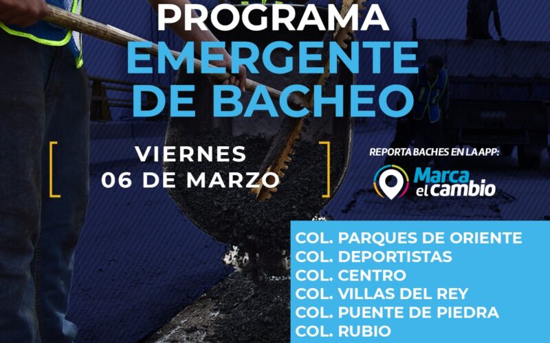 Seis zonas tendrán bacheo este viernes 6 de marzo: Municipio  – Se invita a la ciudadanía a circular con precaución