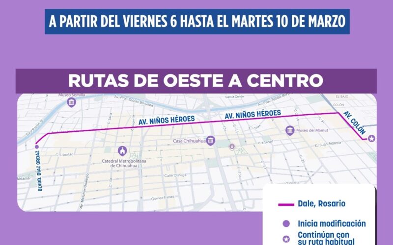 Anuncia Subsecretaría de Transporte modificaciones en rutas con motivo del cierre por la marcha 8M