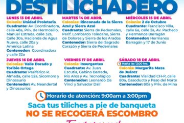 Estará Destilichadero en ocho colonias del 13 al 18 de abril