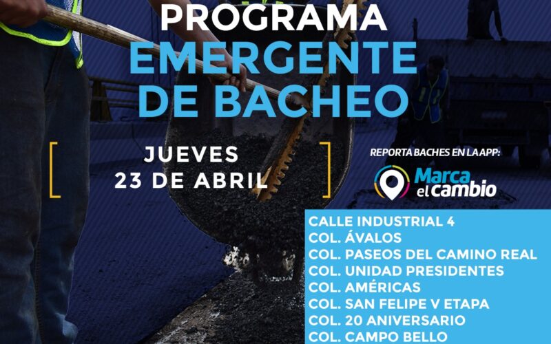 Nueve zonas tendrán bacheo este jueves 23 de abril: Municipio