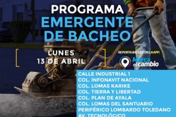 Atenderá Municipio ocho zonas con bacheo este lunes 13 de abril  – Se invita a la ciudadanía a circular con precaución