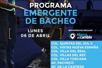 Siete zonas tendrás bacheo este lunes 6 de abril: Municipio  – Se invita a la ciudadanía a circular con precaución