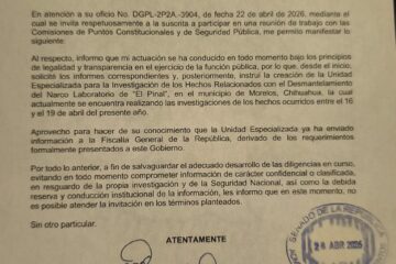Maru Campos declina participar en reunión de trabajo en el Senado para no comprometer investigaciones en curso