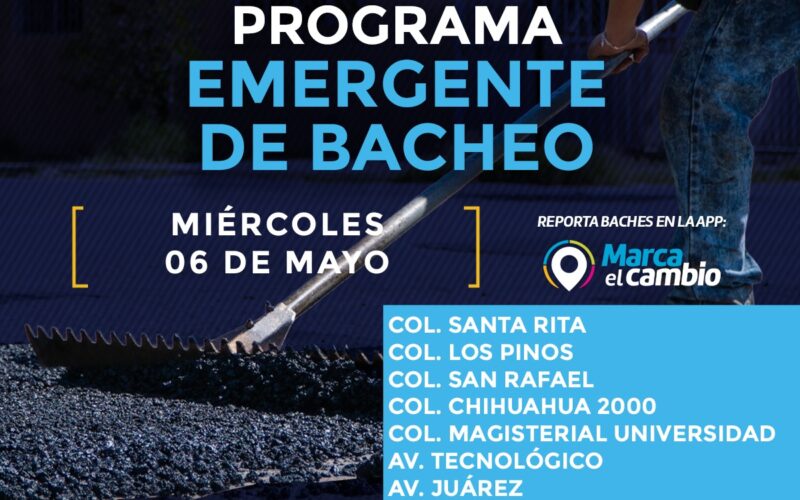 Atenderá Municipio ocho zonas con bacheo este miércoles 6 de mayo