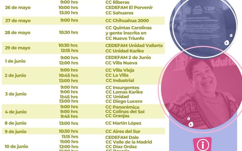 Conoce los horarios de entregas del PAAM del periodo del 26 de mayo al 23 de junio