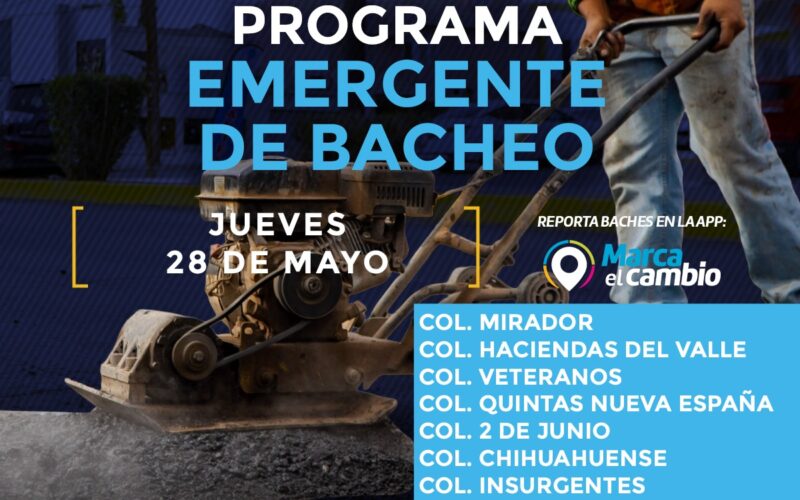 Atenderá Municipio ocho zonas con bacheo este jueves 28 de mayo