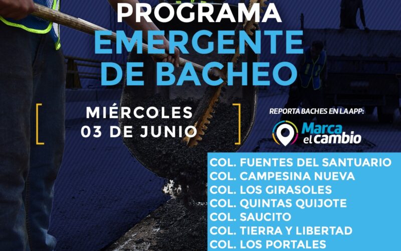 Atenderá Municipio ocho zonas con bacheo este miércoles 3 de junio