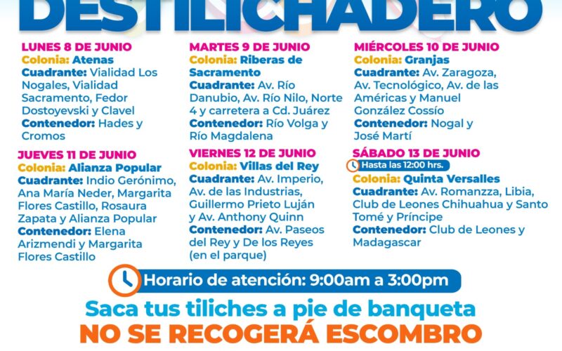 Visitará Destilichadero seis colonias del 8 al 13 de junio