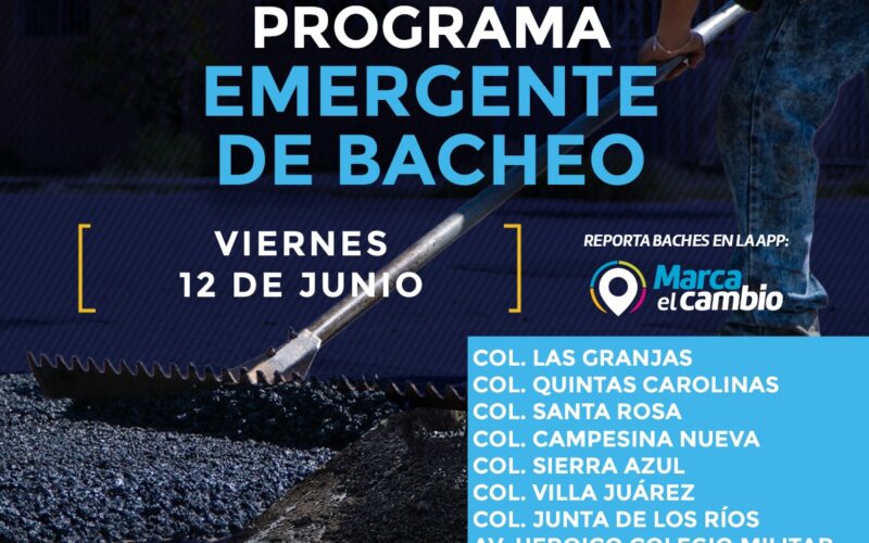Ocho zonas tendrán bacheo este viernes 12 de junio: Municipio