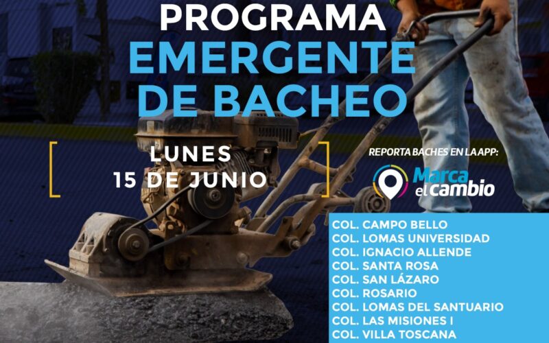 Atenderá Municipio 10 zonas con bacheo este lunes 15 de junio