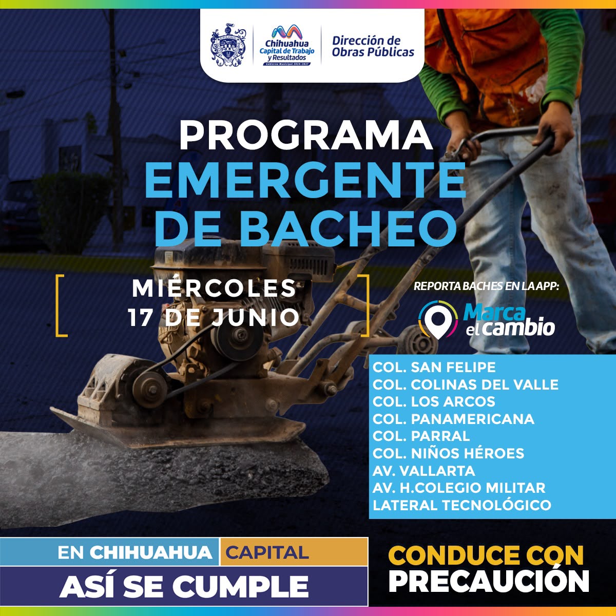 Atenderá Municipio nueve zonas con bacheo este miércoles 17 de junio