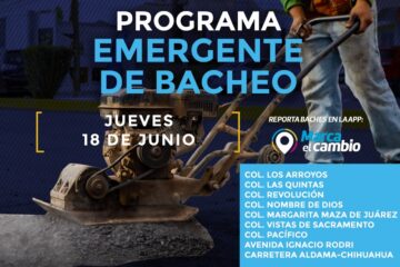 Atenderá Municipio nueve zonas con bacheo este jueves 18 de junio