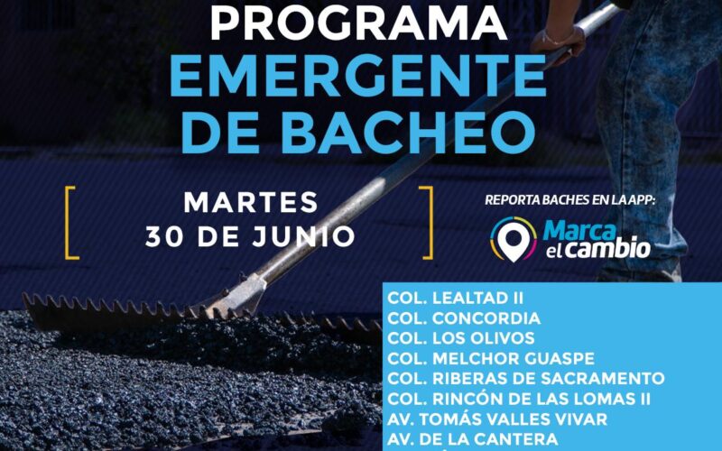 Nueve zonas tendrán bacheo este martes 30 de junio: Municipio