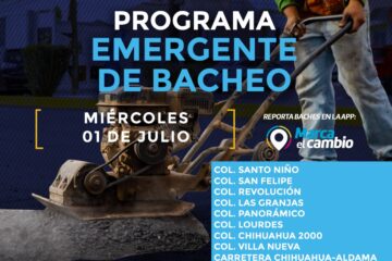 Atenderá Municipio nueve zonas con bacheo este miércoles 01 de julio