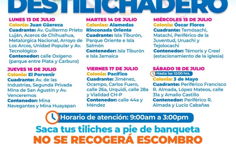Estará programa Destilichadero en 6 colonias del 13 al 18 de julio