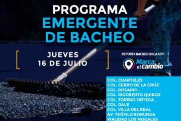 Atenderá Municipio nueve zonas con bacheo este jueves 16 de julio