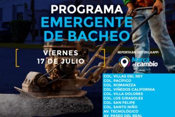 Tendrán bacheo 10 zonas este viernes 17 de julio: Municipio