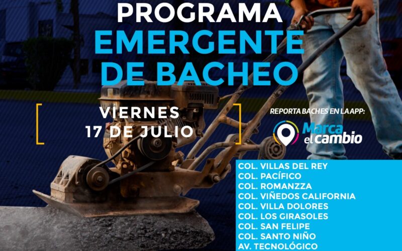 Tendrán bacheo 10 zonas este viernes 17 de julio: Municipio