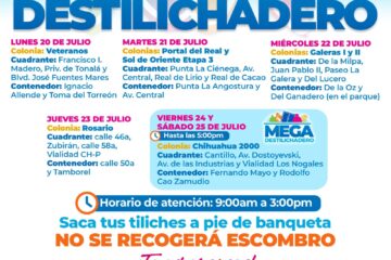 Estará Destilichadero en siete colonias del 20 al 25 de julio