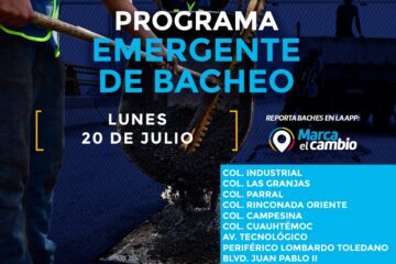 Atenderá Municipio nueve zonas con bacheo este lunes 20 de julio