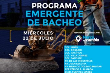 Atenderá Municipio 10 zonas con bacheo este miércoles 22 de julio
