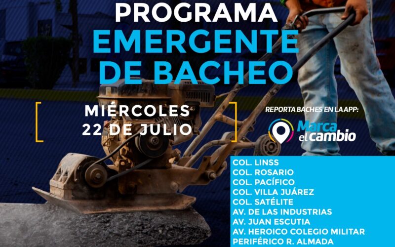 Atenderá Municipio 10 zonas con bacheo este miércoles 22 de julio