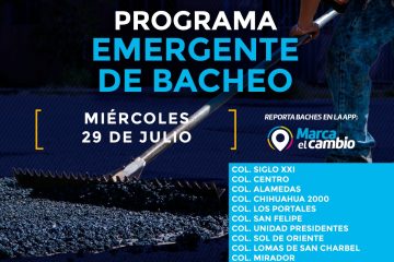 Atenderá Municipio diez zonas con bacheo este miércoles 29 de julio