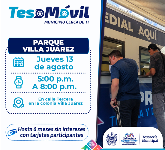 Regulariza tu Predial y paga en Teso Móvil este jueves 13 de agosto en Villa Juárez