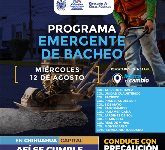 Doce zonas tendrán bacheo este miércoles 12 de agosto: Municipio