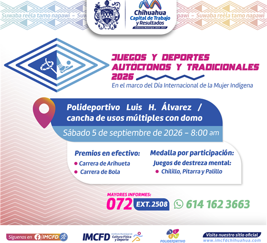 Invita Municipio al evento de Juegos y Deportes Autóctonos y Tradicionales en el Polideportivo Luis H. Álvarez