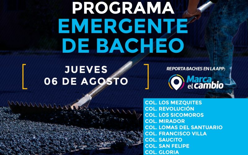 Atenderá Municipio diez zonas con bacheo este jueves 06 de agosto: Municipio