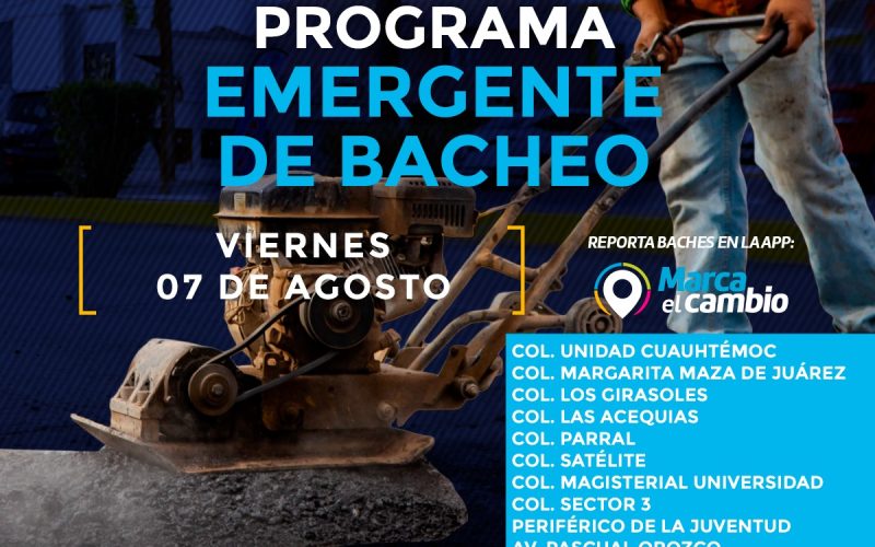 Once zonas tendrán bacheo este viernes 7 de agosto: Municipio