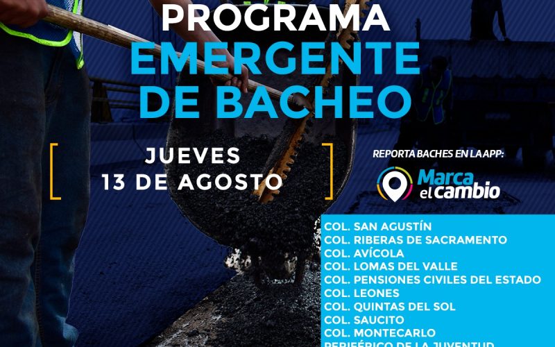 Atenderá Municipio diez zonas con bacheo este jueves 13 de agosto