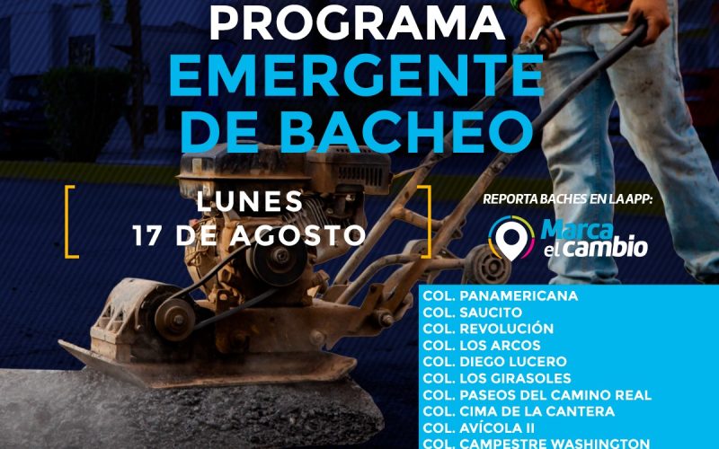 Atenderá Municipio once zonas con bacheo este lunes 17 de agosto