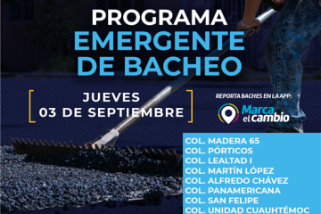 Ocho zonas tendrán bacheo este jueves 03 de septiembre: Municipio