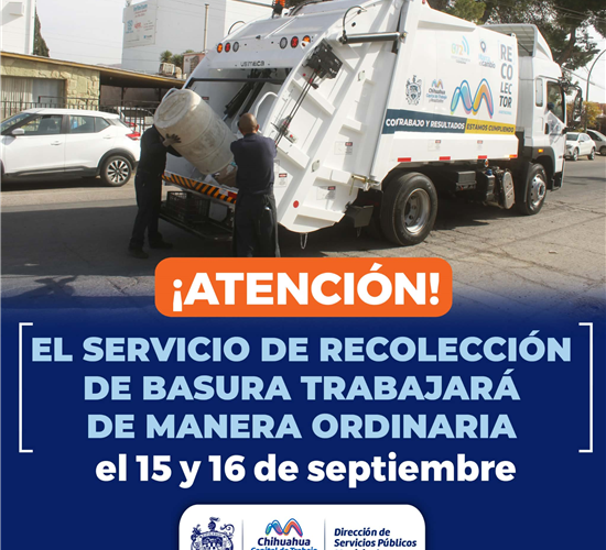 Recolección habitacional trabajará de forma regular el 15 y 16 de septiembre